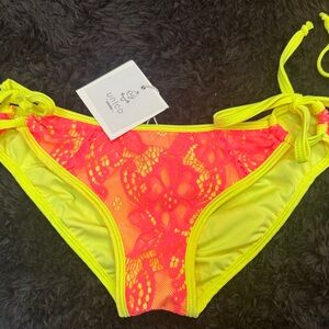 Women Swim Bikini Bottom - Neon Pink and Yellow